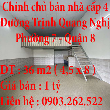 Chính chủ bán nhà cấp 4 Đường Trịnh Quang Nghị, Phường 7, Quận 8, TP.HCM