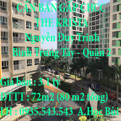 CẦN BÁN GẤP CC THE KRISTA Ở QUÂN 2 , TP HCM