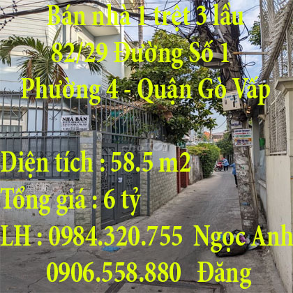 Bán nhà 82/29 Đường Số 1, Phường 4, Quận Gò Vấp, Tp Hồ Chí Minh