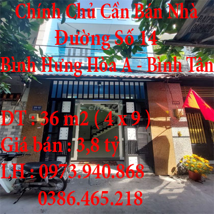 Chính Chủ Cần Bán Nhà Đường Số 14, P.Bình Hưng Hòa A Quận Bình Tân