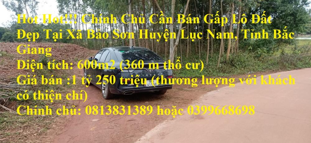 Hot Hot!!! Chính Chủ Cần Bán Gấp Lô Đất Đẹp Tại Xã Bảo Sơn Huyện Lục Nam, Tỉnh Bắc Giang