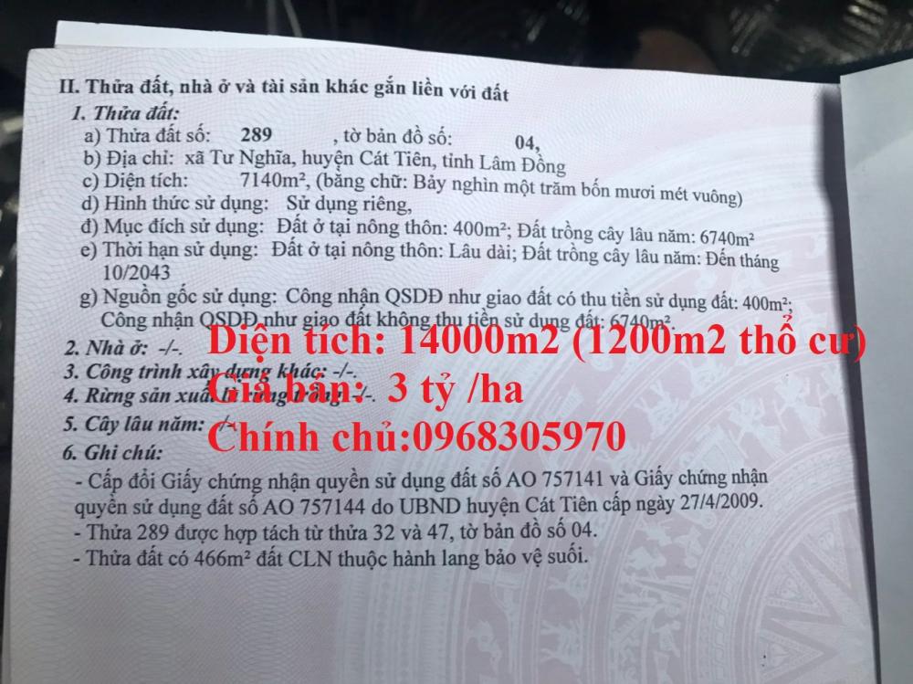 Chính Chủ Cần Bán Ngay Lô Đất Đẹp Vị Trí Đắc Địa Tại Xã Tư Nghĩa ,Huyện Cát Tiên, Tỉnh