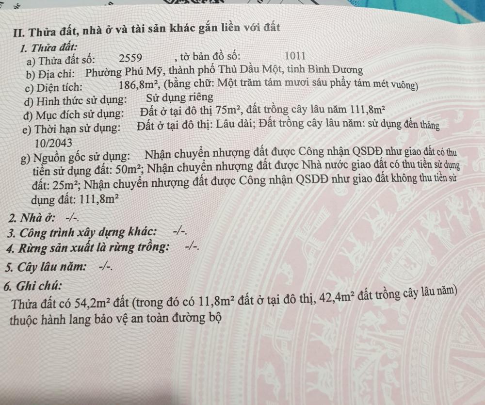 Cần Bán Lô Đất Đẹp Tại Phường Phú Mỹ, Tp Thủ Dầu Một, Tỉnh Bình Dương