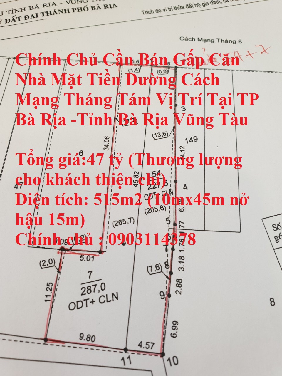 Chính Chủ Cần Bán Gấp Căn Nhà Mặt Tiền Đường Cách Mạng Tháng Tám Vị Trí Tại TP Bà Rịa