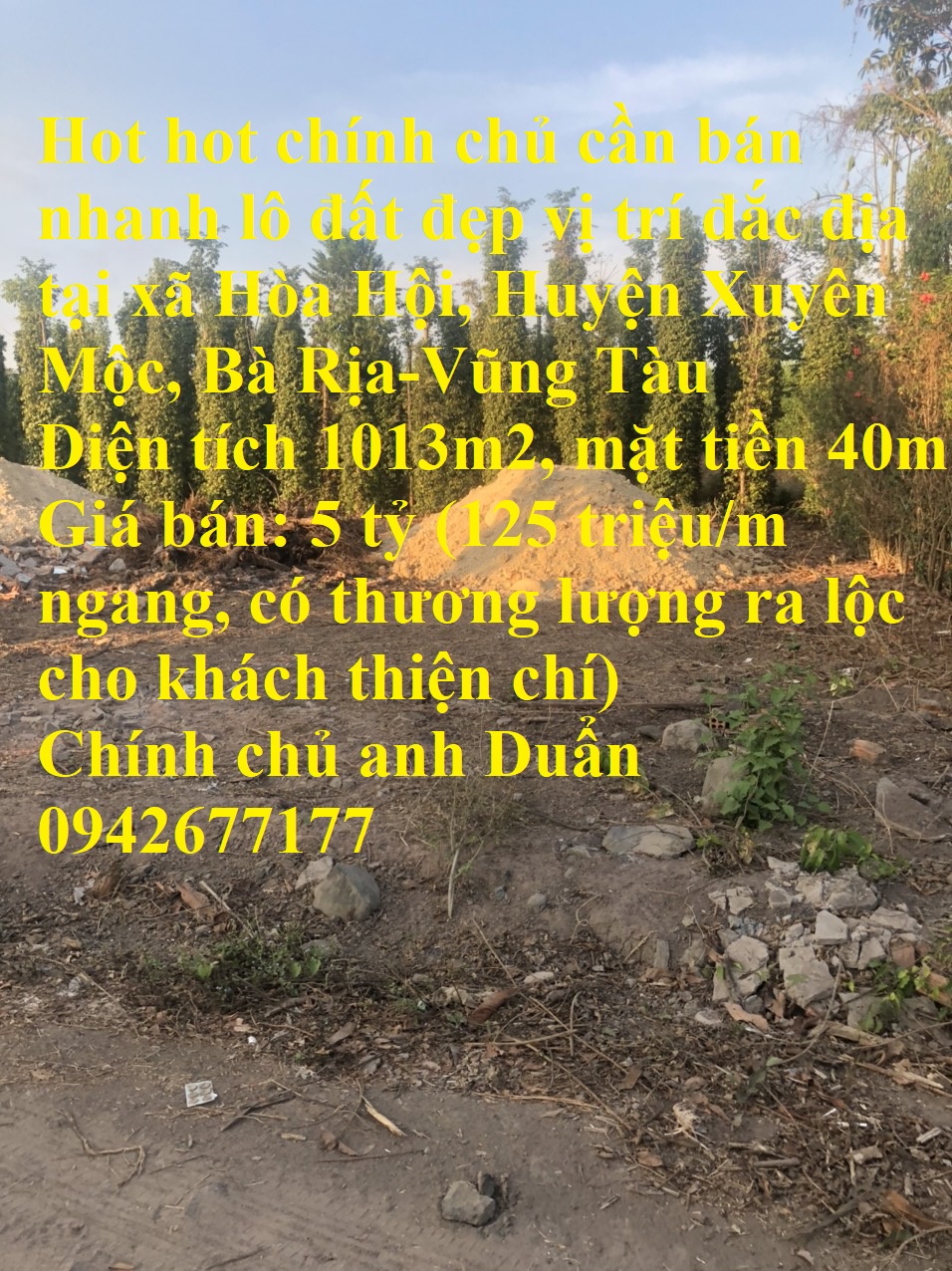 Hot hot chính chủ cần bán nhanh lô đất đẹp vị trí đắc địa tại Huyện Xuyên Mộc, Bà