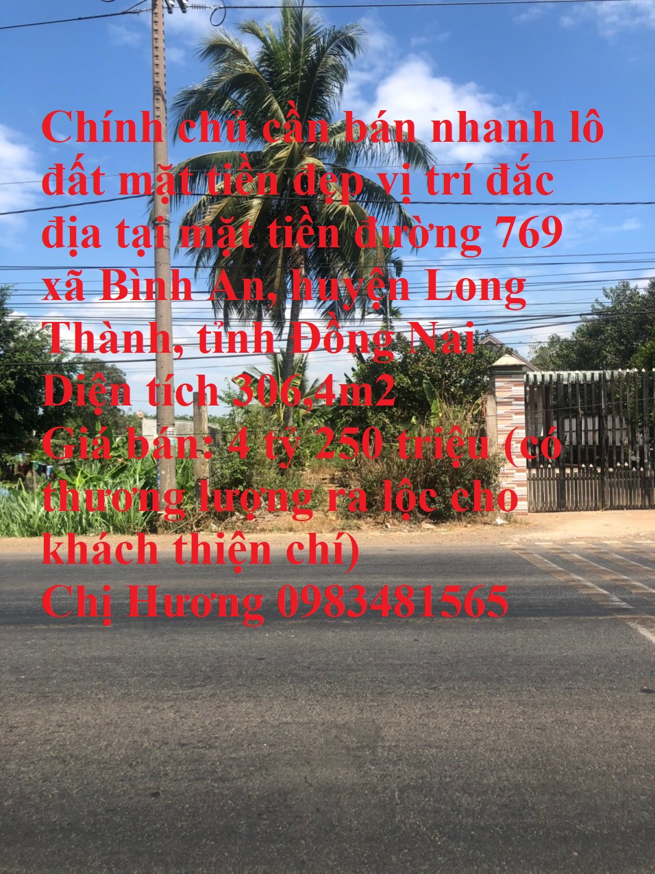 Chính chủ cần bán nhanh lô đất mặt tiền đẹp vị trí đắc địa tại Long Thành, tỉnh Đồng Nai